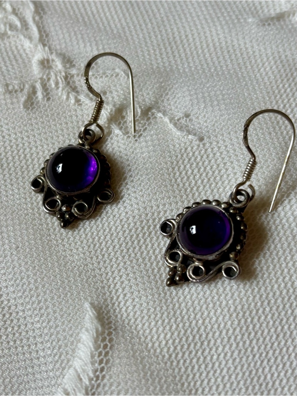 Sterling Silver 925 Amethyst Purple Drop Earrings - Art Deco Vintage
